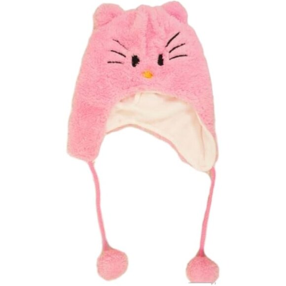 Cute Cartoon Pink Fuzzy Cat Ear Aviator Hat For Kids - Picture 1 of 2